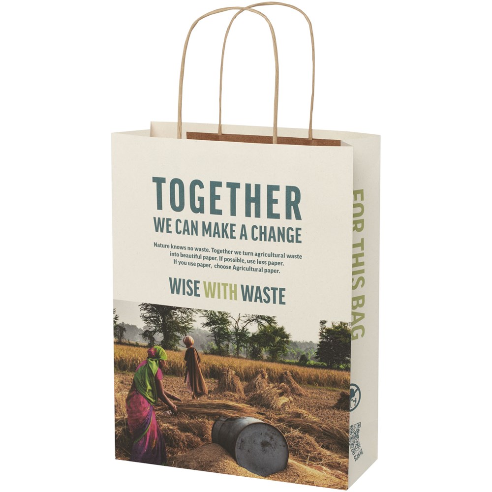 Papiertüte 150 g/m² aus landwirtschaftlichen Reststoffen mit gedrehten Griffen –  24 × 9 × 32 cm
